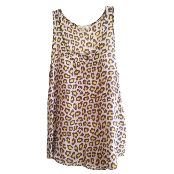 Joie Chartreuse & Gray Leopard Print Silk Tank Top - Picture 1 of 4